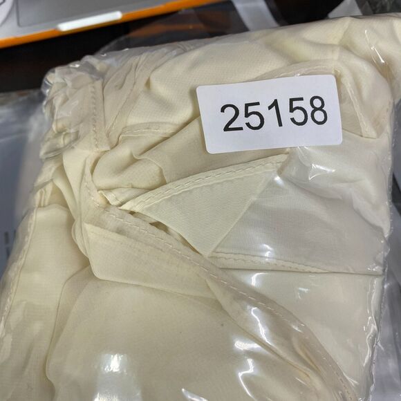 Vintage Dress Women 10 Beige Maxi Long Zipper Long Sleeve Ruffle Crew Neck - Picture 12 of 12